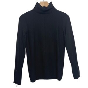 White House Black Market Black Ribbed Turtleneck Sweater Zipper‎ Cuffs Medium